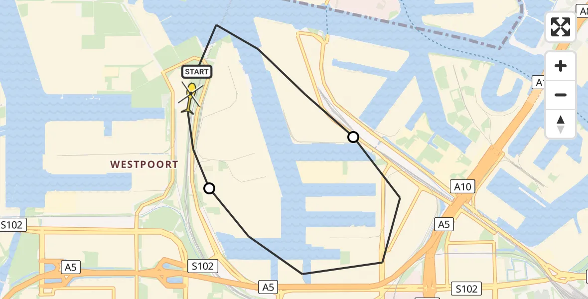 Routekaart van de vlucht: Lifeliner 1 naar Amsterdam Heliport, Elbaweg