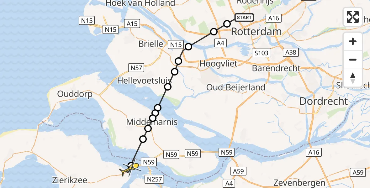 Routekaart van de vlucht: Lifeliner 2 naar Bruinisse, Katershofpad