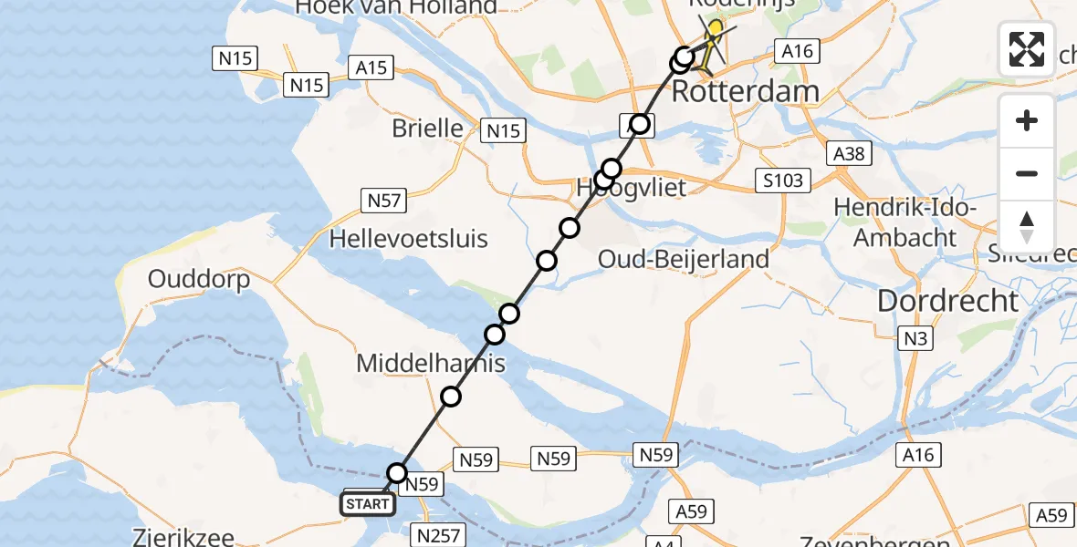 Routekaart van de vlucht: Lifeliner 2 naar Rotterdam The Hague Airport, Strandweg