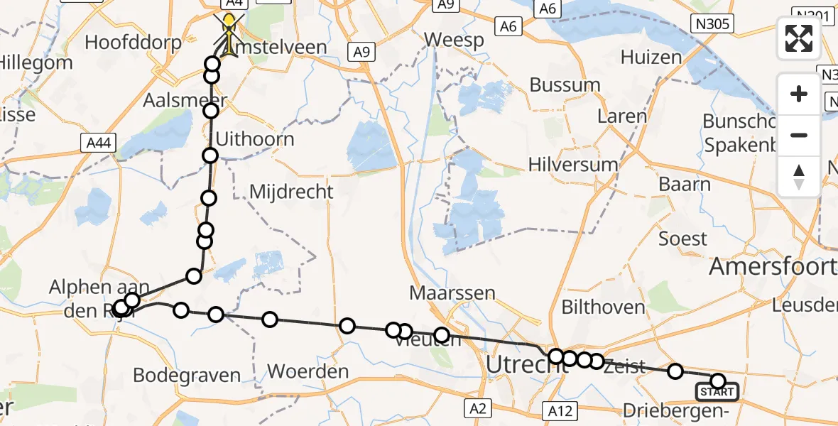 Routekaart van de vlucht: Politiehelikopter naar Schiphol, Oude Postweg