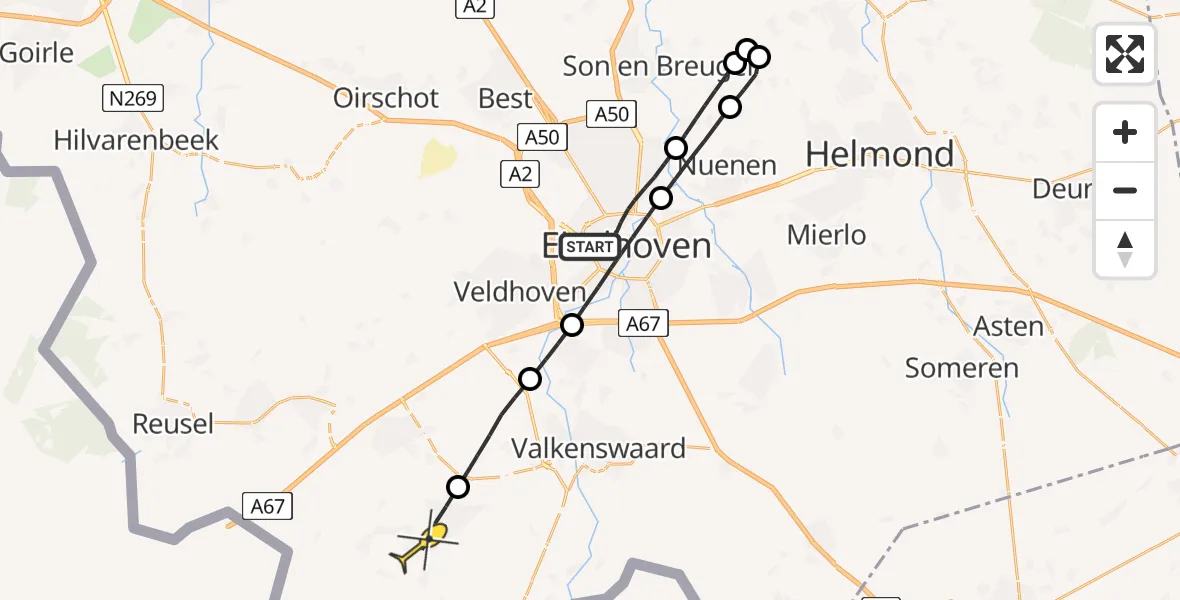 Routekaart van de vlucht: Lifeliner 3 naar Bergeijk, Willemstraat