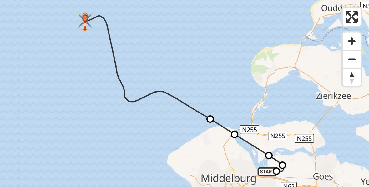 Vluchtroute Kustwachthelikopter Vliegveld Midden-Zeeland - , 31 augustus 2024, 08:15