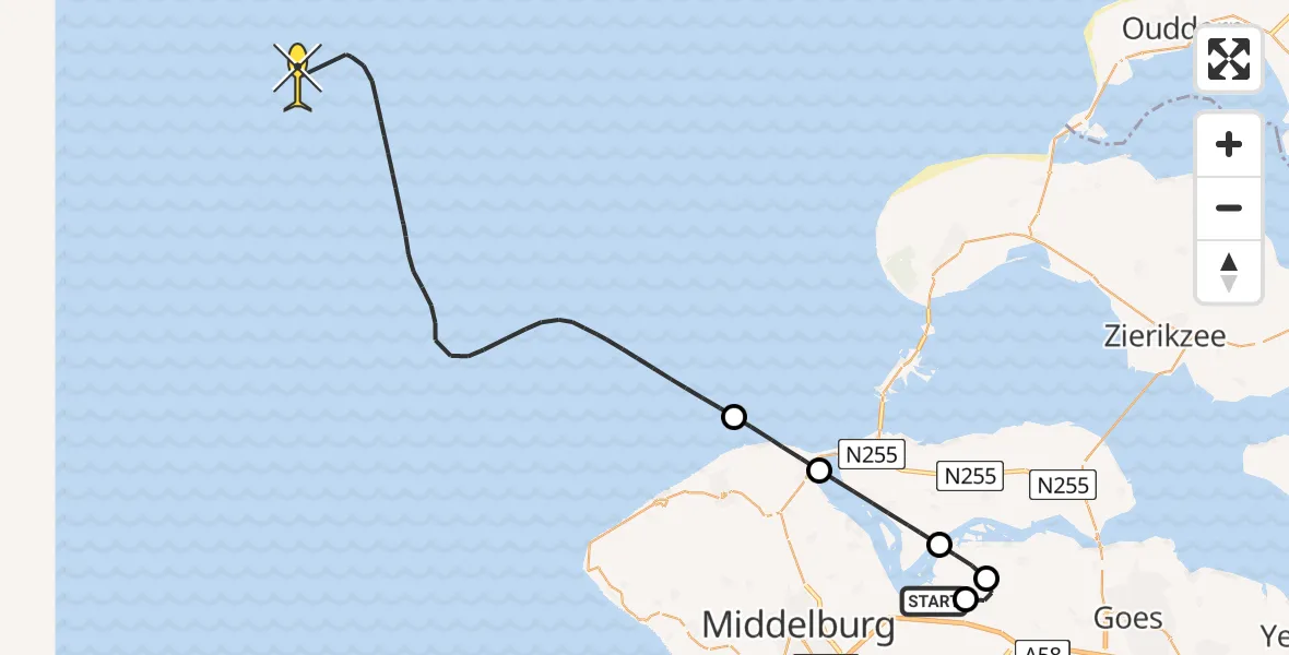 Routekaart van de vlucht: Kustwachthelikopter naar Calandweg