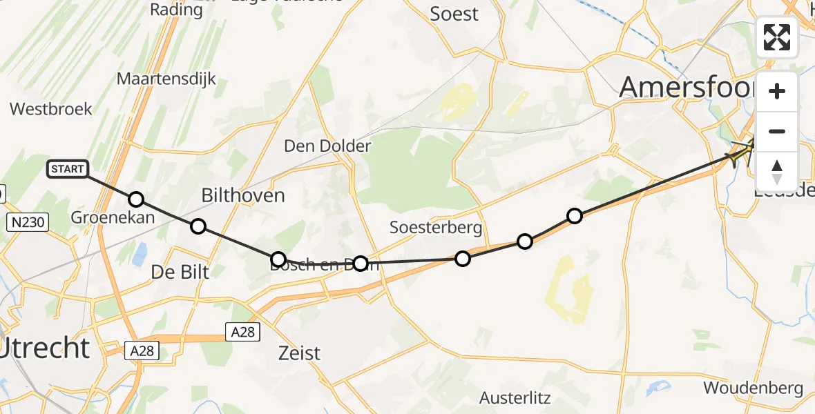 Routekaart van de vlucht: Politieheli naar Leusden, Veldlaan