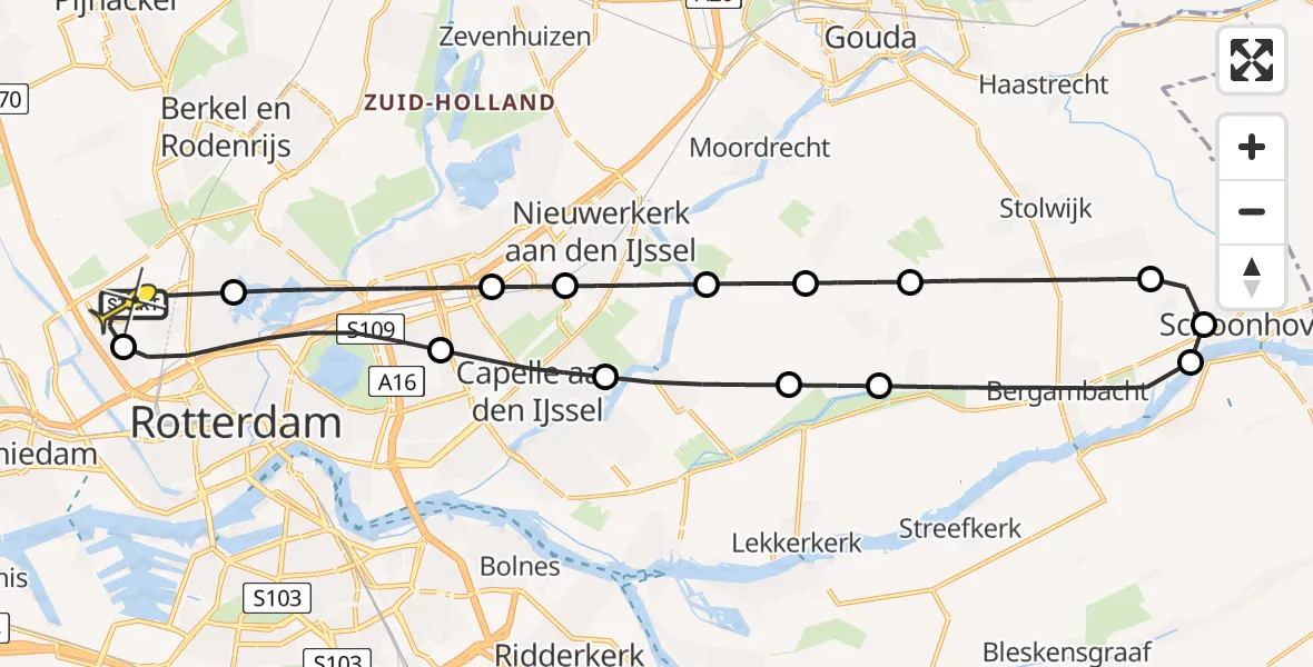 Routekaart van de vlucht: Lifeliner 2 naar Rotterdam The Hague Airport, Wilgenlei