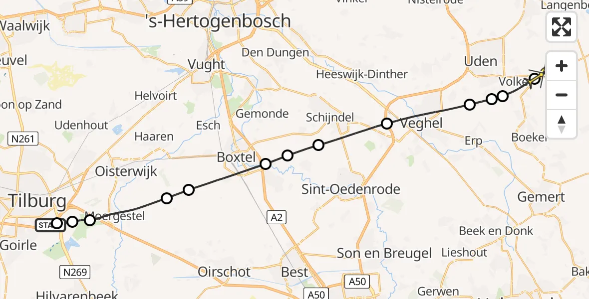 Routekaart van de vlucht: Lifeliner 3 naar Vliegbasis Volkel, Blauwe Hoef