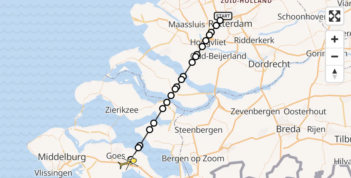 Routekaart van de vlucht: Lifeliner 2 naar Kapelle, Van der Duijn van Maasdamweg