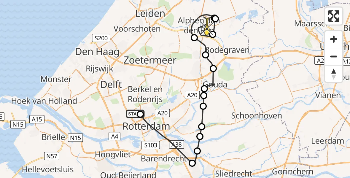 Routekaart van de vlucht: Politieheli naar Alphen aan den Rijn, Gilze-Rijenstraat