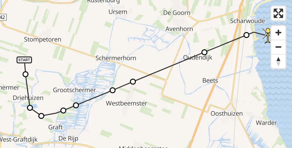 Routekaart van de vlucht: Lifeliner 1 naar Hoorn, Oostdijk