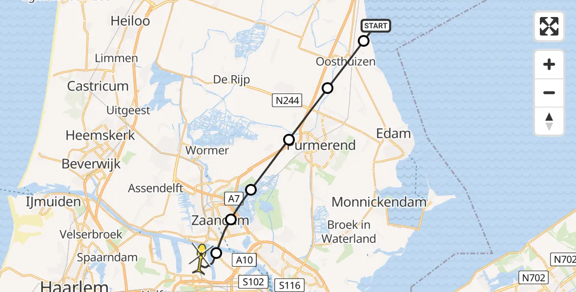 Routekaart van de vlucht: Lifeliner 1 naar Amsterdam Heliport, Koog braak