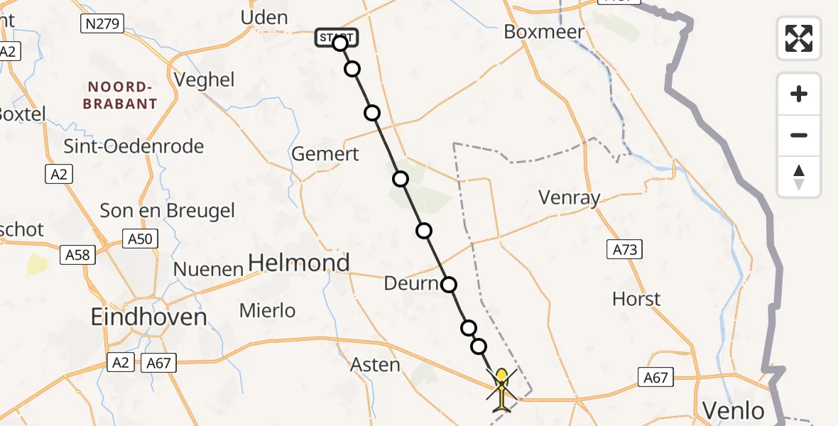 Routekaart van de vlucht: Lifeliner 3 naar Helenaveen, Dennenstraat