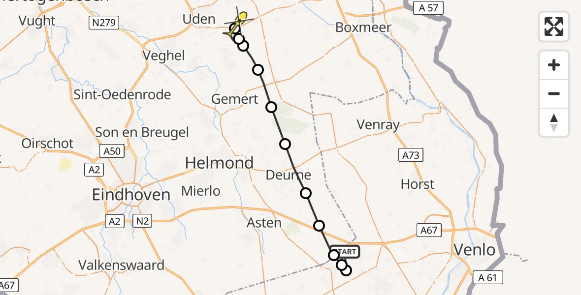 Routekaart van de vlucht: Lifeliner 3 naar Vliegbasis Volkel, Heldensedijk