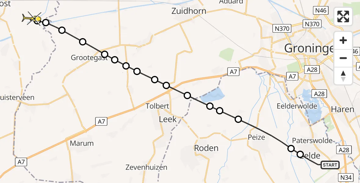 Routekaart van de vlucht: Lifeliner 4 naar Gerkesklooster, Eskampenweg