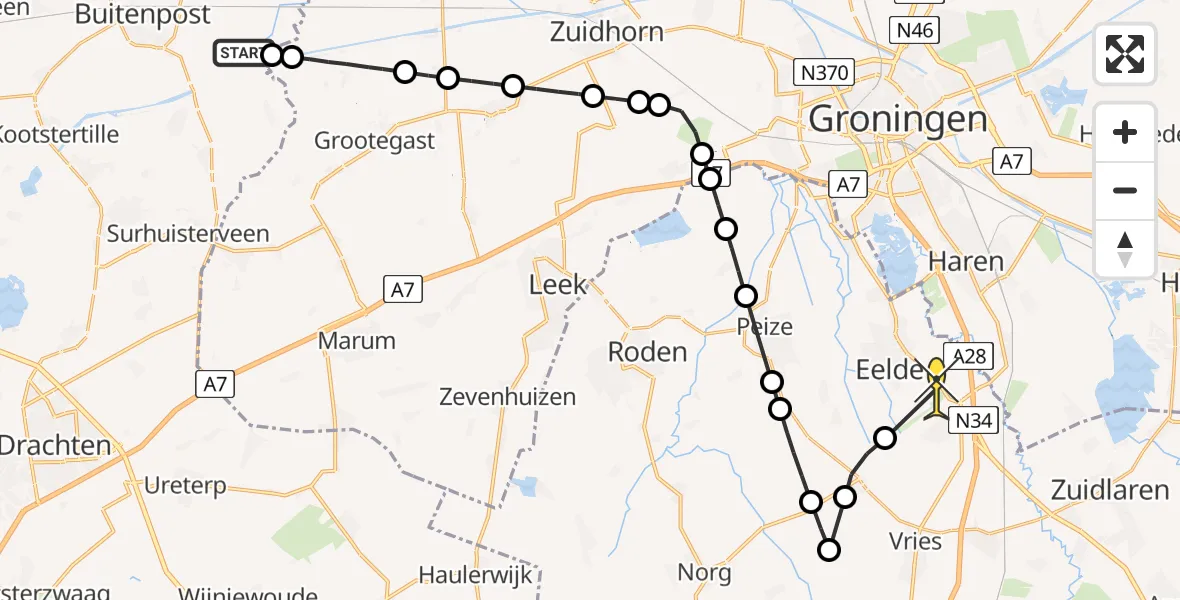 Routekaart van de vlucht: Lifeliner 4 naar Groningen Airport Eelde, Eibersburen