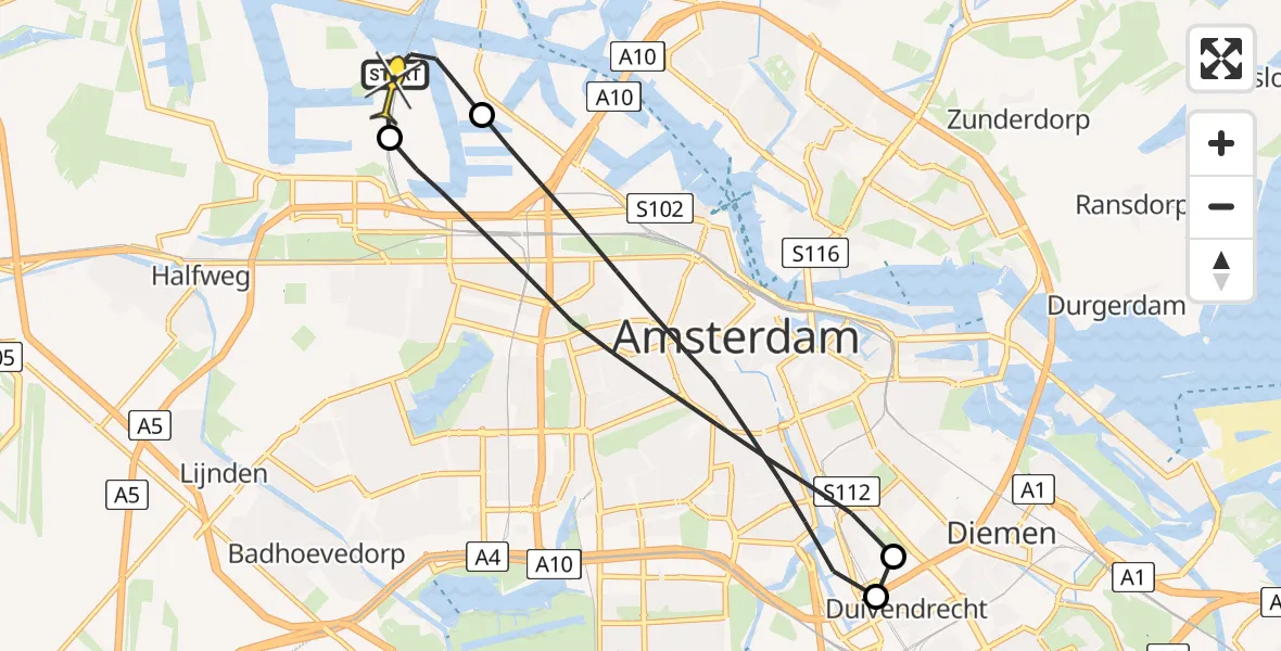 Routekaart van de vlucht: Lifeliner 1 naar Amsterdam Heliport, Kajuitpad