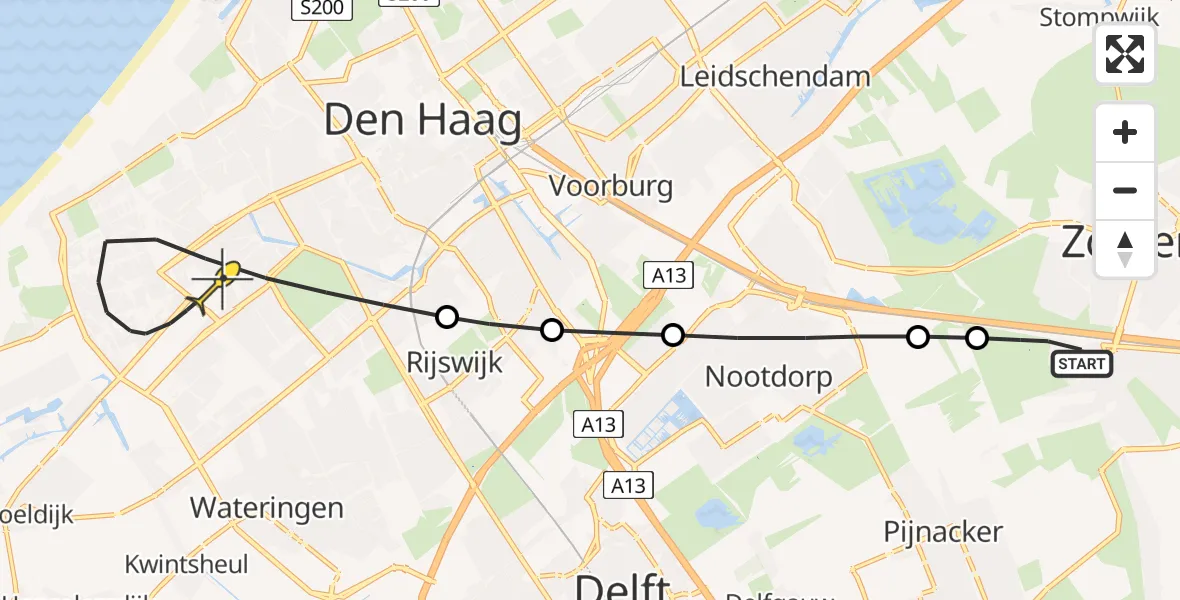 Routekaart van de vlucht: Lifeliner 2 naar Den Haag, 's-Gravenpad