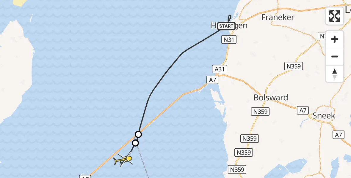 Routekaart van de vlucht: Kustwachthelikopter naar Wieringerwerf, Havenmond