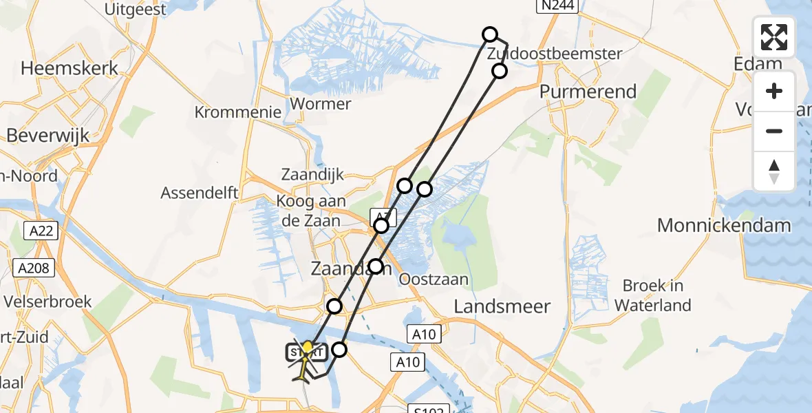 Routekaart van de vlucht: Lifeliner 1 naar Amsterdam Heliport, Hemkade