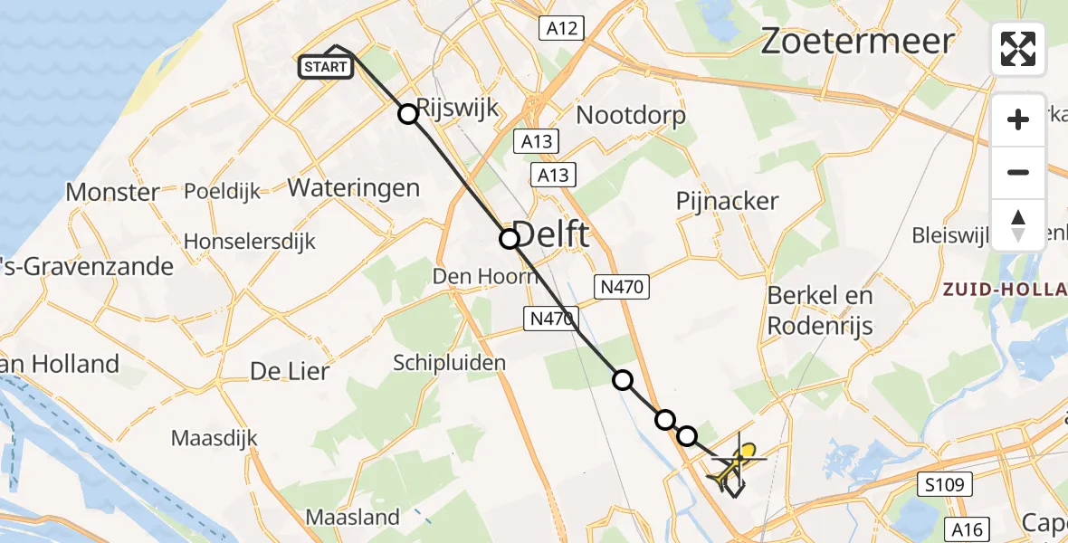 Routekaart van de vlucht: Lifeliner 2 naar Rotterdam The Hague Airport, Jaarsveldstraat