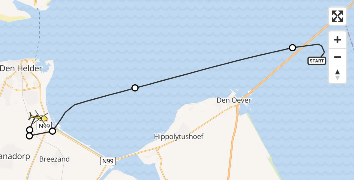 Routekaart van de vlucht: Kustwachthelikopter naar Vliegveld De Kooy, Luchthavenweg