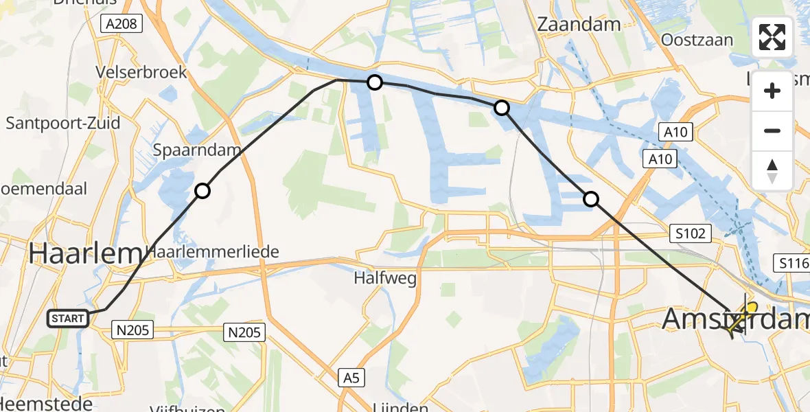 Routekaart van de vlucht: Lifeliner 1 naar Amsterdam, Da Costastraat