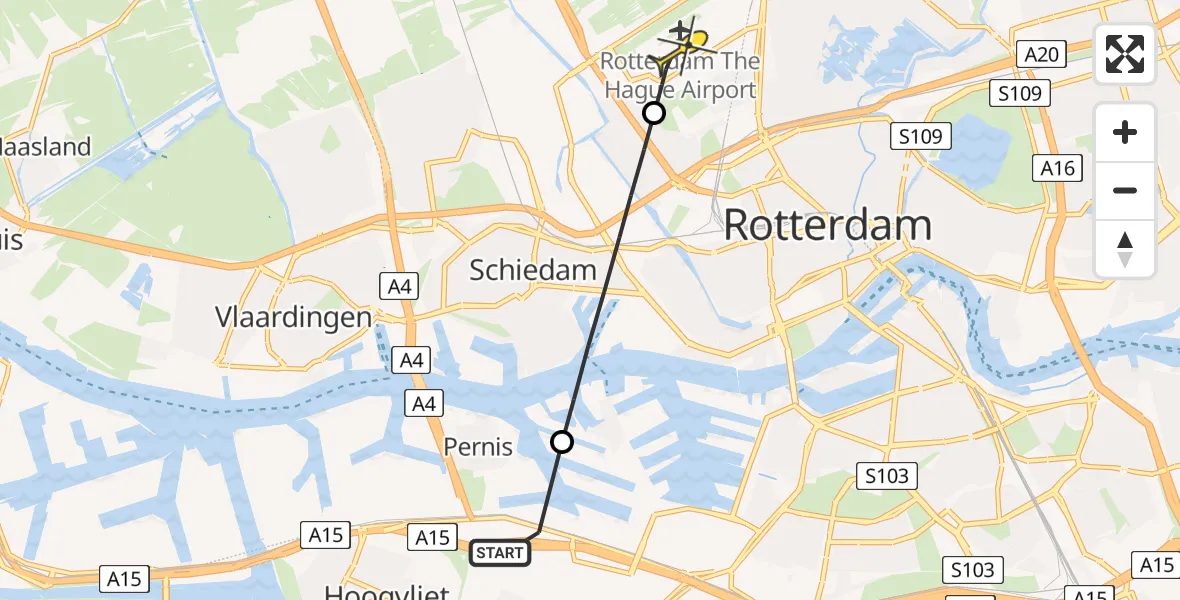 Routekaart van de vlucht: Lifeliner 2 naar Rotterdam The Hague Airport, Bunschotenweg