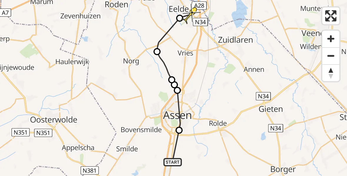 Routekaart van de vlucht: Lifeliner 4 naar Groningen Airport Eelde, Hendrik van Boeijenlaan