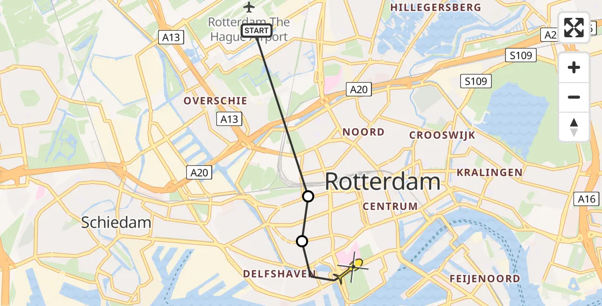 Routekaart van de vlucht: Lifeliner 2 naar Erasmus MC, Suze Groeneweglaan