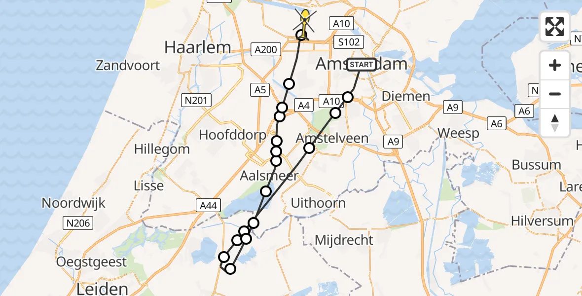 Routekaart van de vlucht: Lifeliner 1 naar Amsterdam Heliport, Gerrit van der Veenstraat