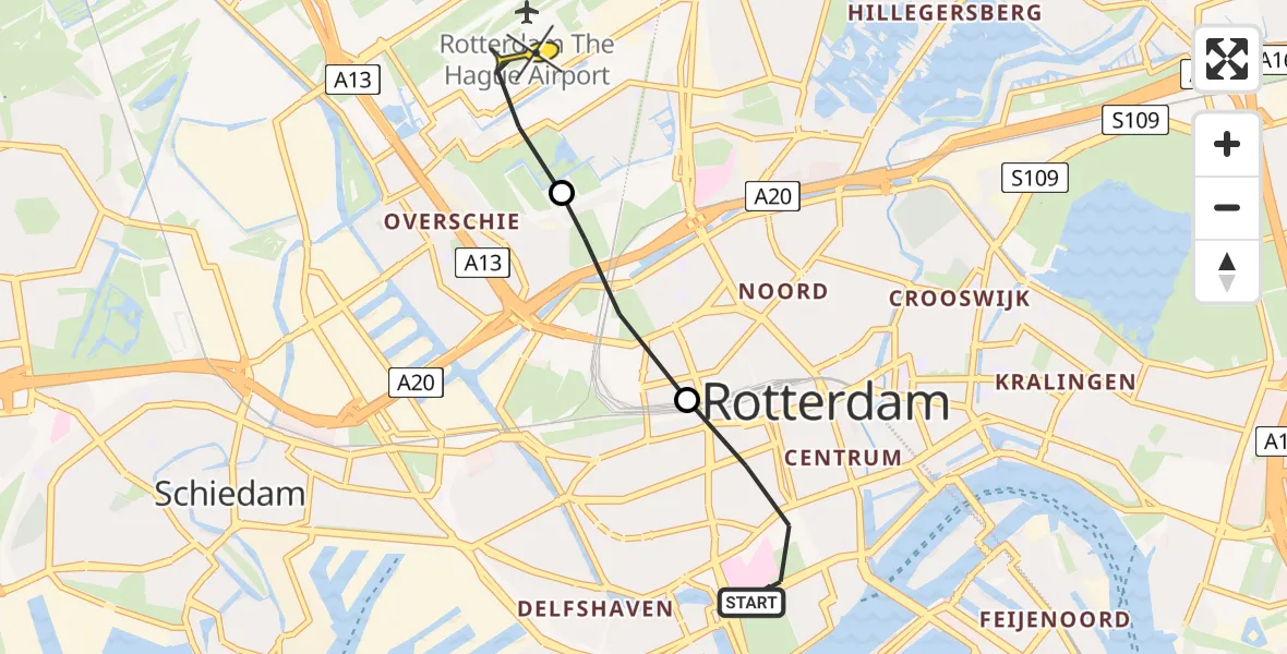 Routekaart van de vlucht: Lifeliner 2 naar Rotterdam The Hague Airport, Westzeedijk