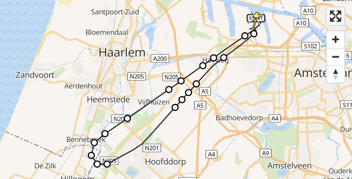 Routekaart van de vlucht: Lifeliner 1 naar Amsterdam Heliport, Lipariweg