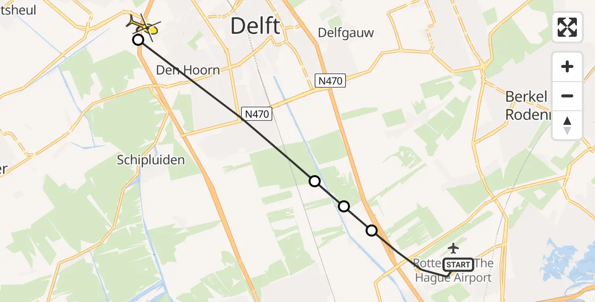 Routekaart van de vlucht: Lifeliner 2 naar Den Hoorn, Zaventembaan