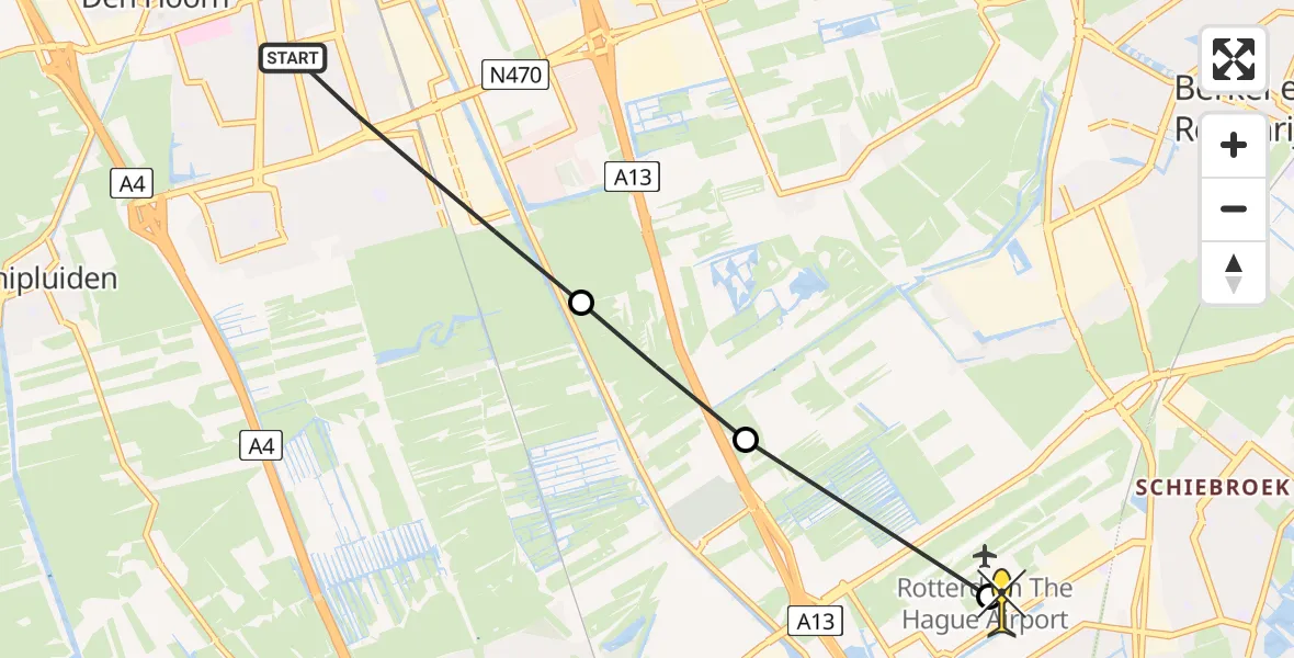 Routekaart van de vlucht: Lifeliner 2 naar Rotterdam The Hague Airport, Edelhertlaan