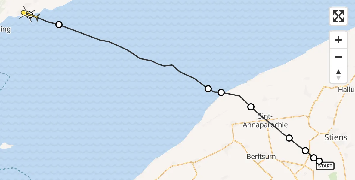 Routekaart van de vlucht: Ambulanceheli naar Striep, Nijlânsdyk
