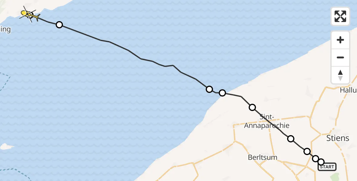 Routekaart van de vlucht: Ambulancehelikopter naar Striep, Nijlânsdyk