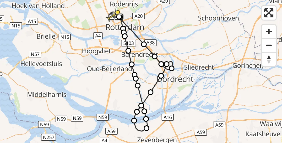 Routekaart van de vlucht: Lifeliner 2 naar Rotterdam The Hague Airport, Fairoaksbaan