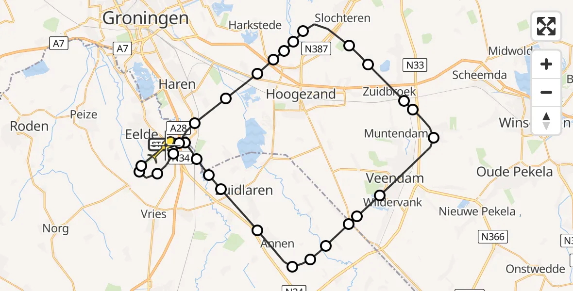 Routekaart van de vlucht: Lifeliner 4 naar Groningen Airport Eelde, Burgemeester J.G. Legroweg