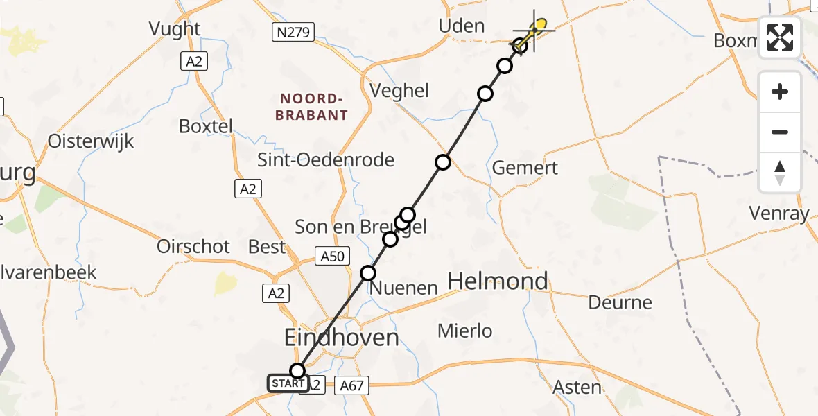 Routekaart van de vlucht: Lifeliner 3 naar Vliegbasis Volkel, De Run