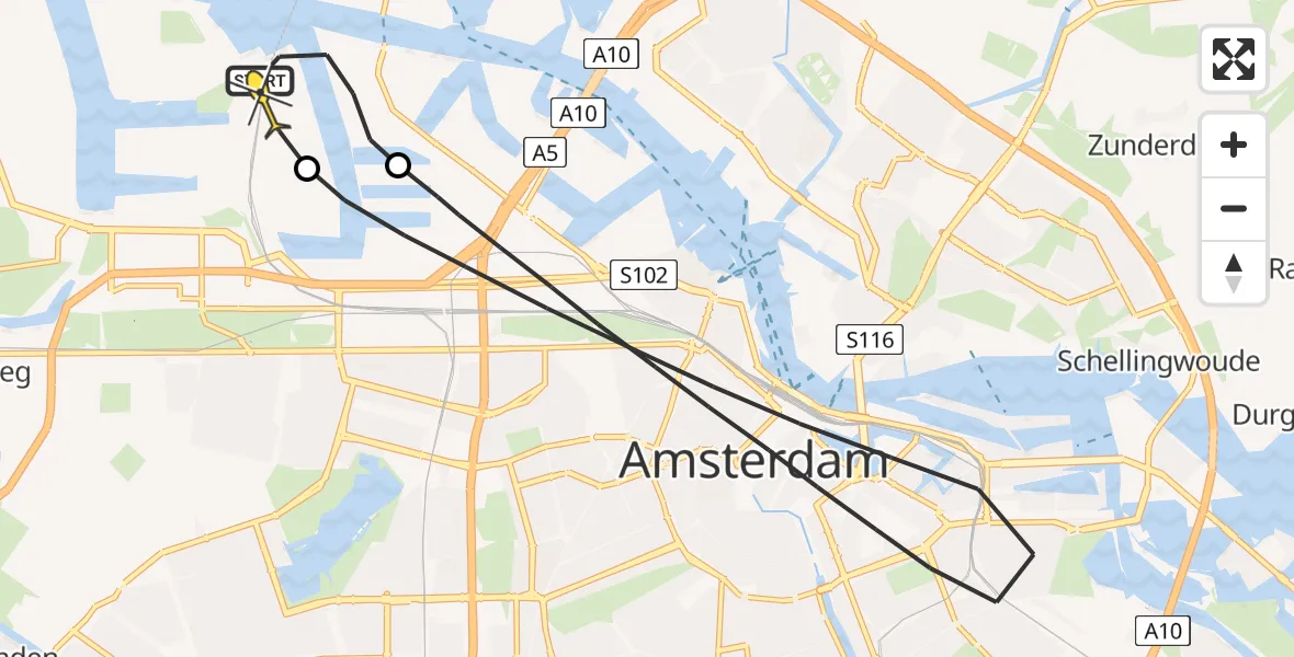 Routekaart van de vlucht: Lifeliner 1 naar Amsterdam Heliport, Kajuitpad