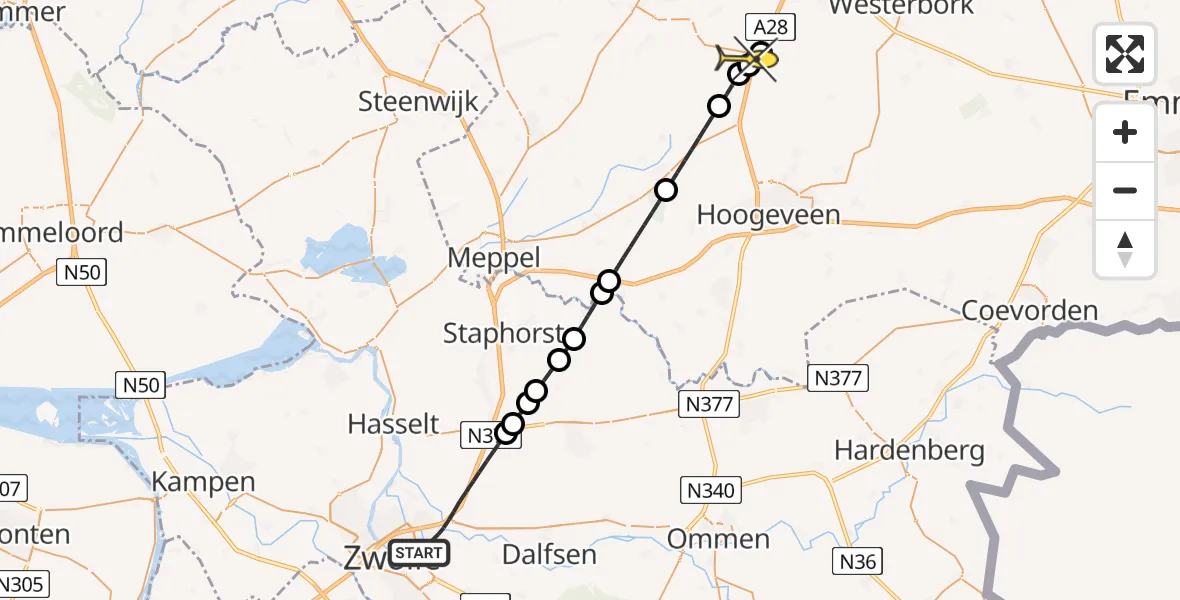 Routekaart van de vlucht: Lifeliner 4 naar Spier, Kuyerhuislaan