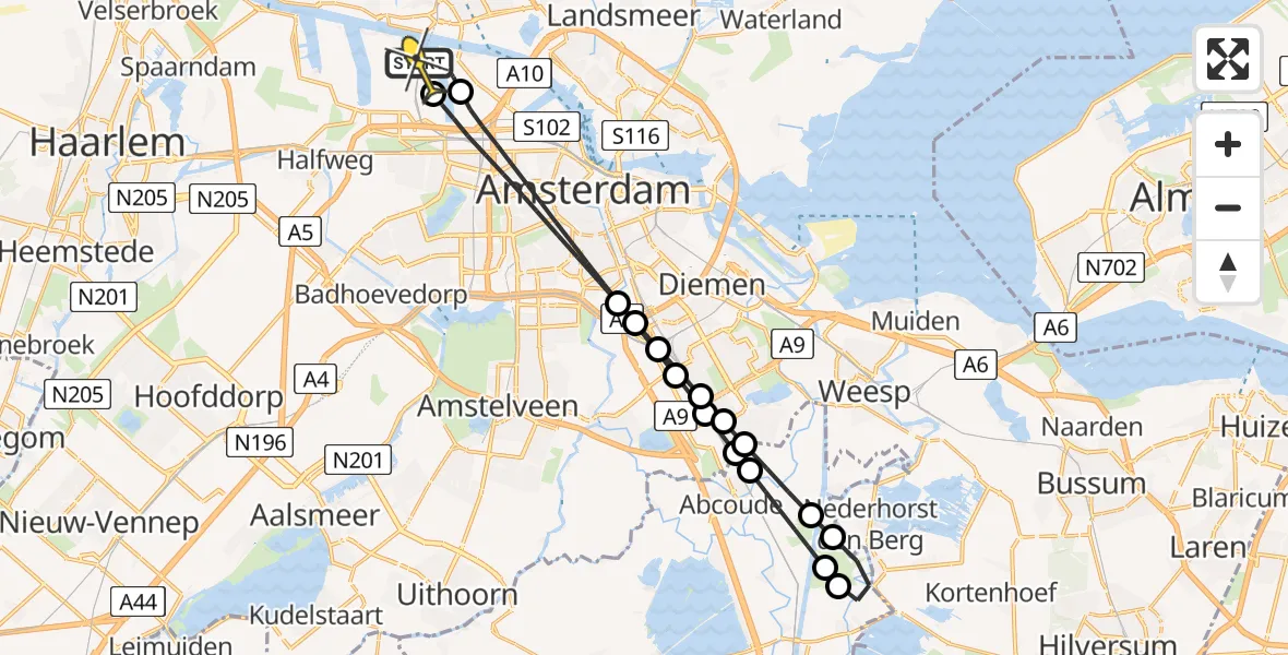 Routekaart van de vlucht: Lifeliner 1 naar Amsterdam Heliport, Westhavenweg