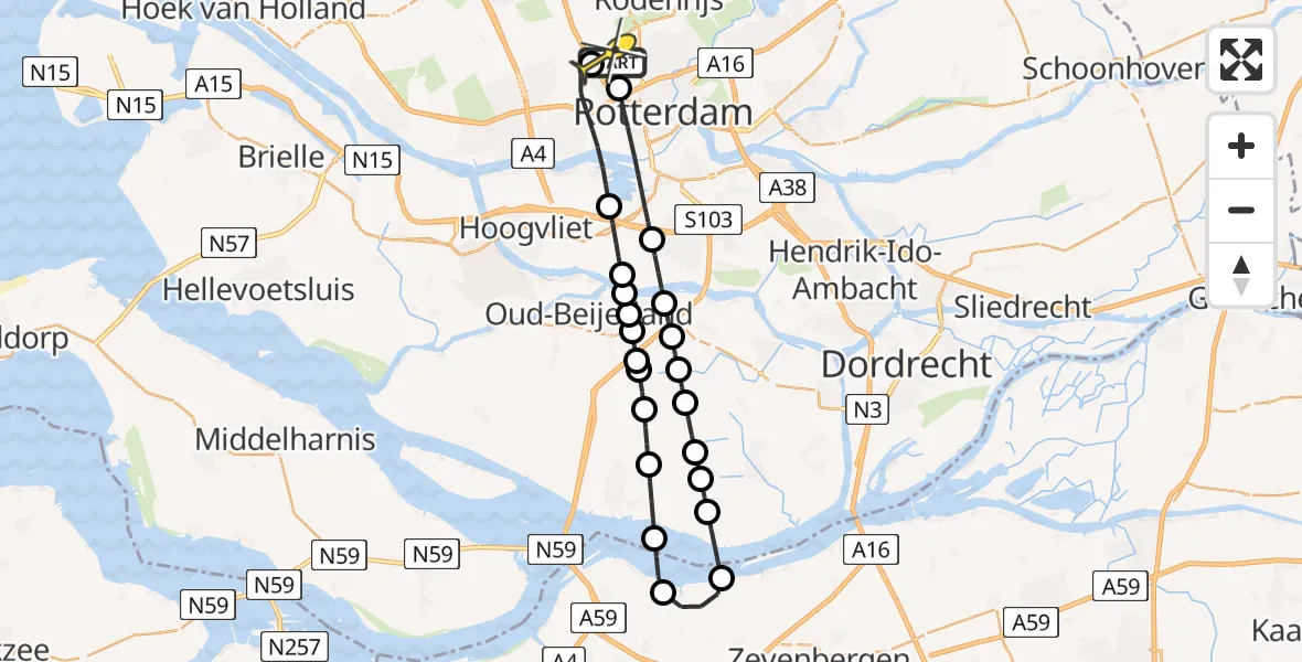 Routekaart van de vlucht: Lifeliner 2 naar Rotterdam The Hague Airport, Krammerpad