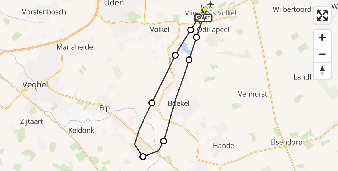 Routekaart van de vlucht: Lifeliner 3 naar Vliegbasis Volkel, Vogelstraat