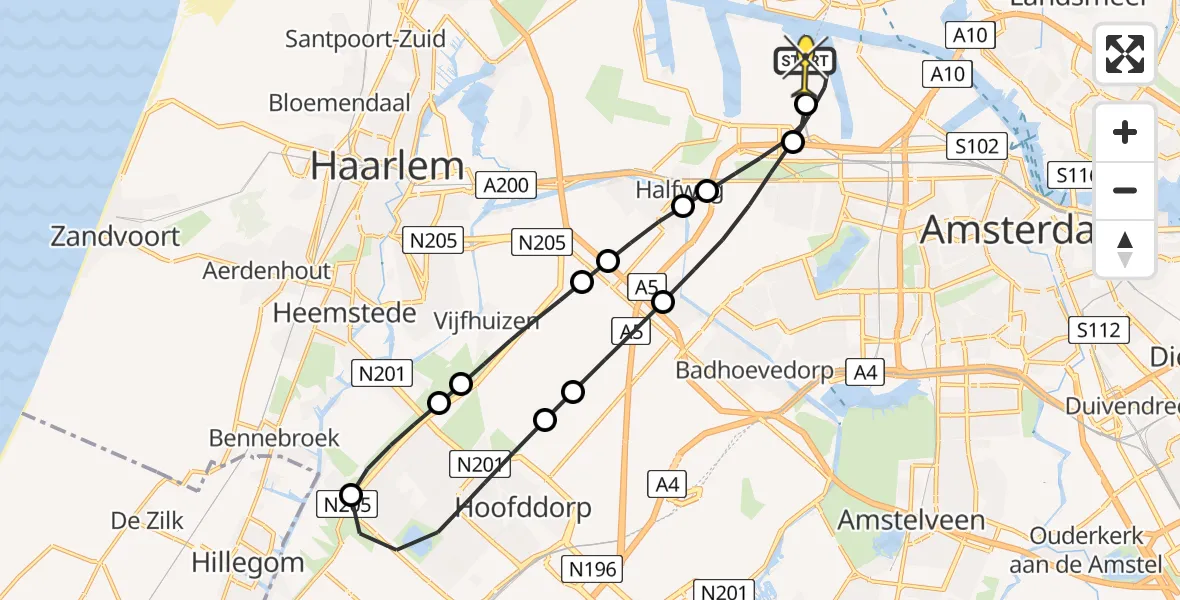 Routekaart van de vlucht: Lifeliner 1 naar Amsterdam Heliport, Maltaweg