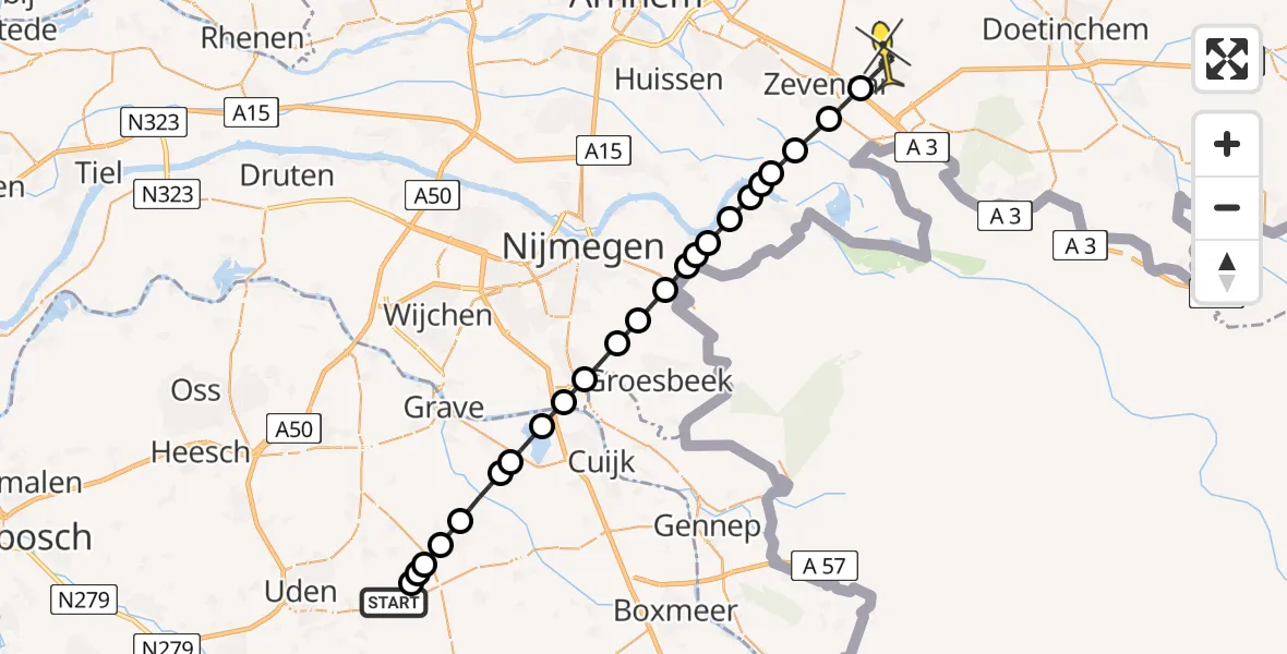 Routekaart van de vlucht: Lifeliner 3 naar Didam, Zeelandsedijk