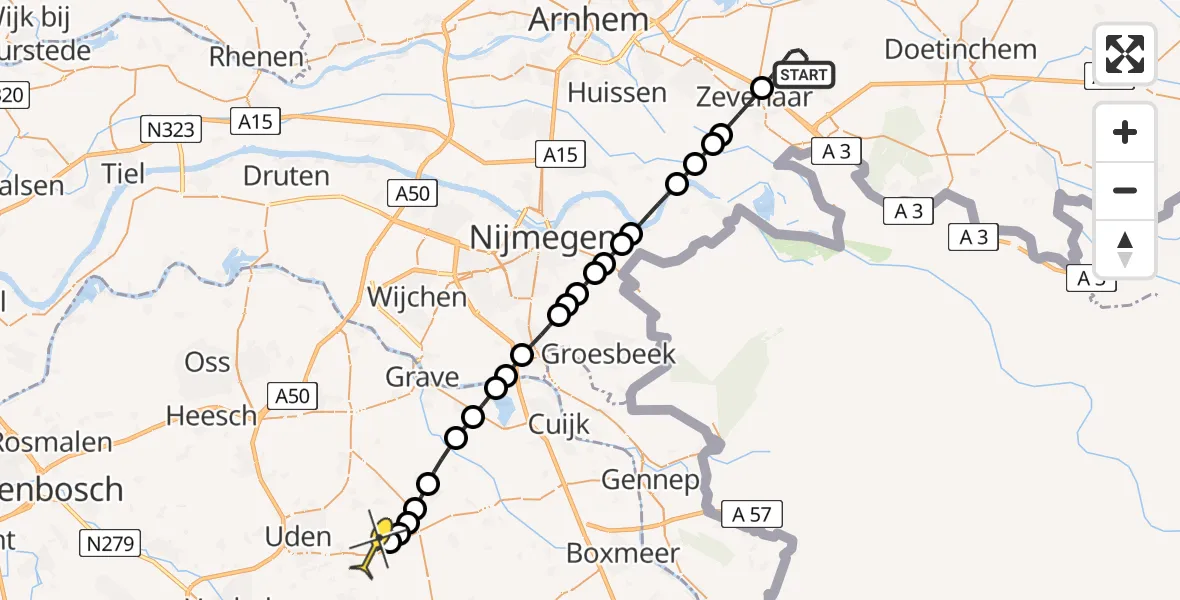 Routekaart van de vlucht: Lifeliner 3 naar Vliegbasis Volkel, Oude Maatsestraat