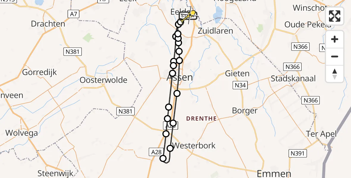 Routekaart van de vlucht: Lifeliner 4 naar Groningen Airport Eelde, Lugtenbergerweg