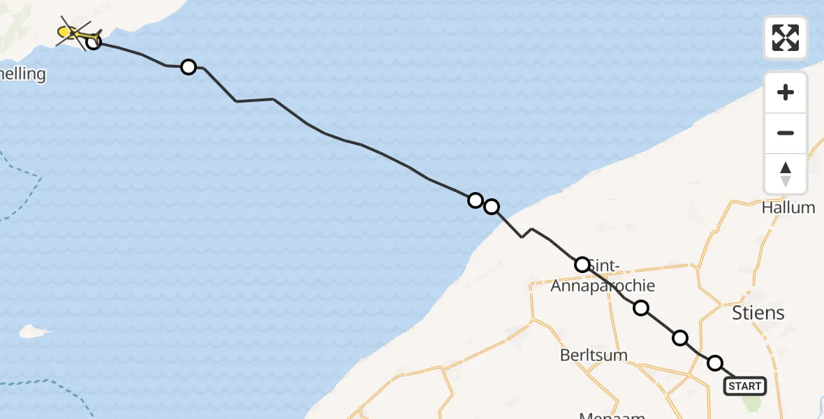 Routekaart van de vlucht: Ambulanceheli naar Striep, Hogerhuisdyk