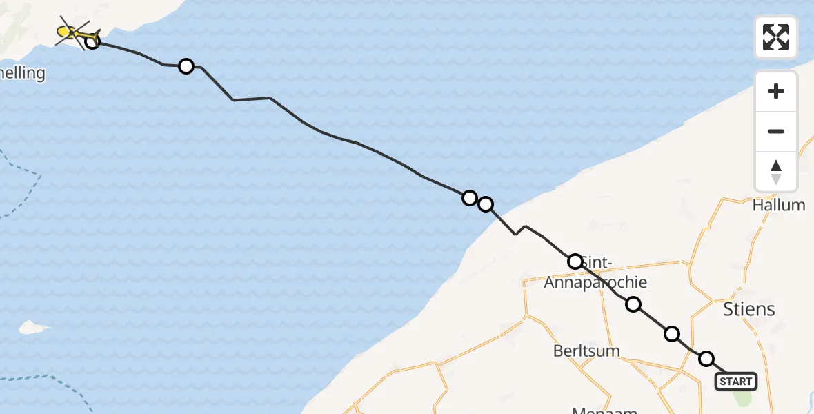 Routekaart van de vlucht: Ambulancehelikopter naar Striep, Hogerhuisdyk