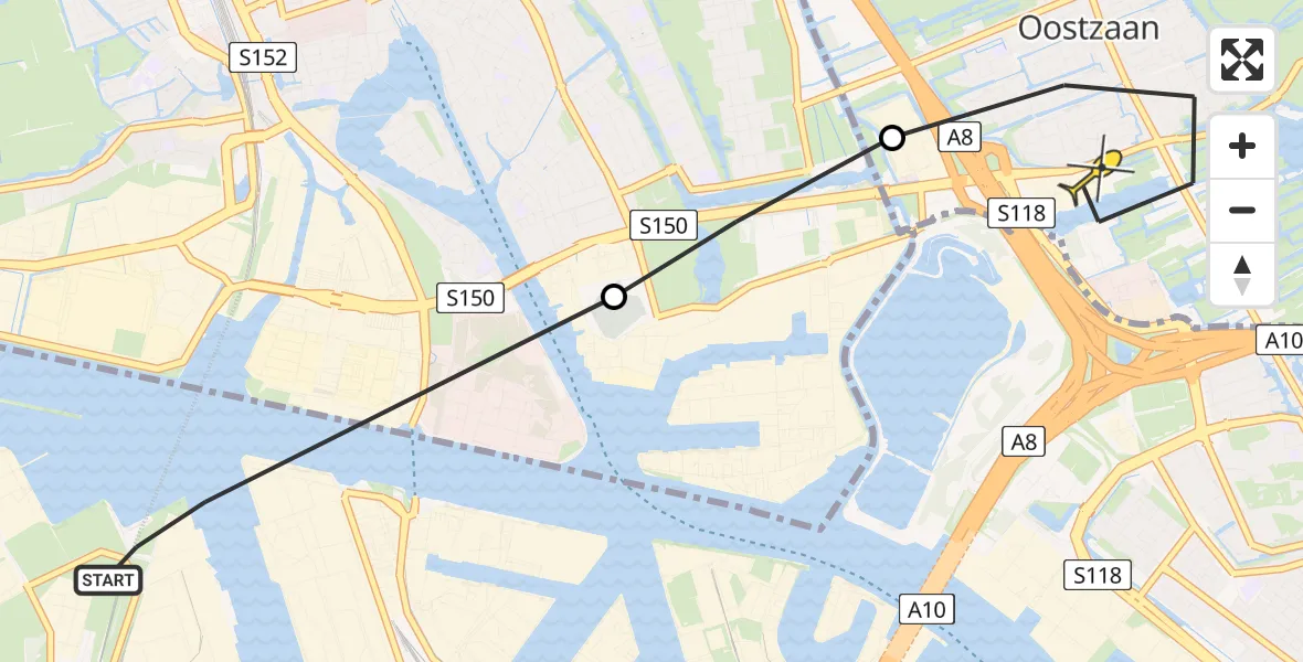 Routekaart van de vlucht: Lifeliner 1 naar Oostzaan, Gemeentelijke Begraafplaats Zaanstad